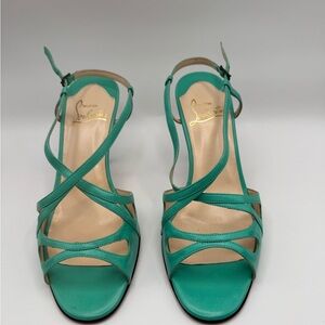 Christian Louboutin Women's Teal Strappy Sandals Gisa 85 EU 38.5